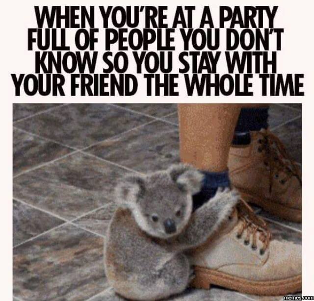 you don t know anyone - When You'Re At A Party Ful Of People You Don'T Know So You Stay With Your Friend The Whole Time memes.com