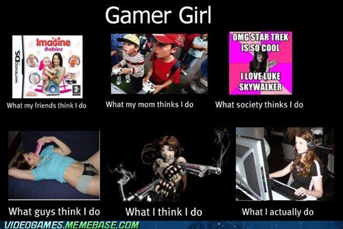 video game memes - Gamer Girl Imadine Omg Star Trek Is So Cool Sconsinn I Love Luke Skywalker What my friends think I do What my mom thinks I do What society thinks I do What I actually do What guys think I do What I think I do Videogames.Memebase.Com