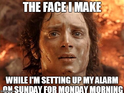 Sunday meme of Frodo going back to work after the weekend
