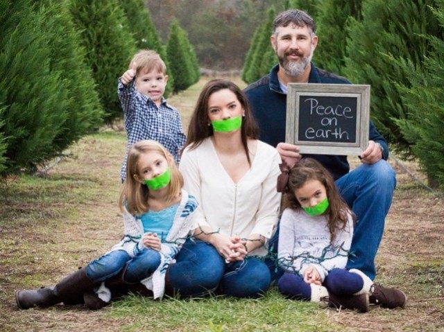 So now it's okay to tie your family up and gag them in the middle of the woods? Was this a ransom request or a Christmas card?