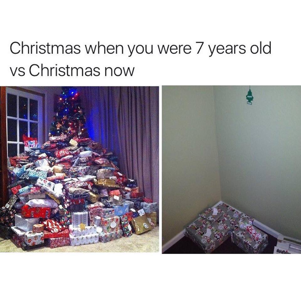 christmas tree with a lot of presents - Christmas when you were 7 years old vs Christmas now