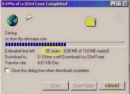 90s struggles - 049% of cc32e47.exe Completed Saving cc from onetscape.com Estimated time left 39 years 8.89 Mb of 180 Mb copied Download to D\Other Stuff Downloads Vcc32047.exe Transfer ishe 4.61 KbSec Close this dialog box when download completes Open O