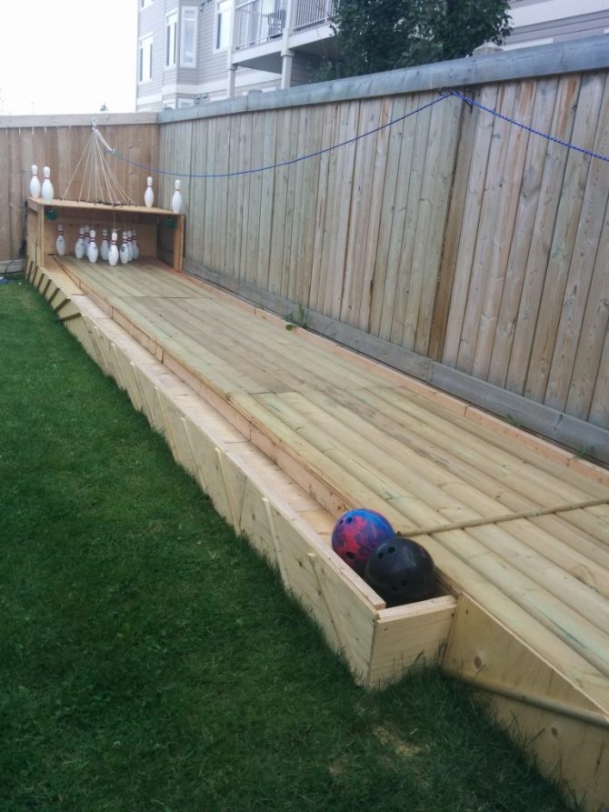 How about an oversized backyard bowling lane? Use kids to reset the pins. Or drunk friends.