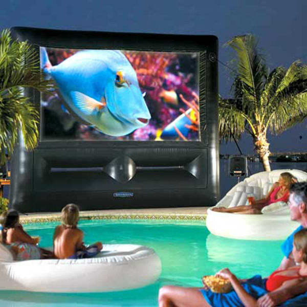 This inflatable movie screen makes pool movies easy and fun