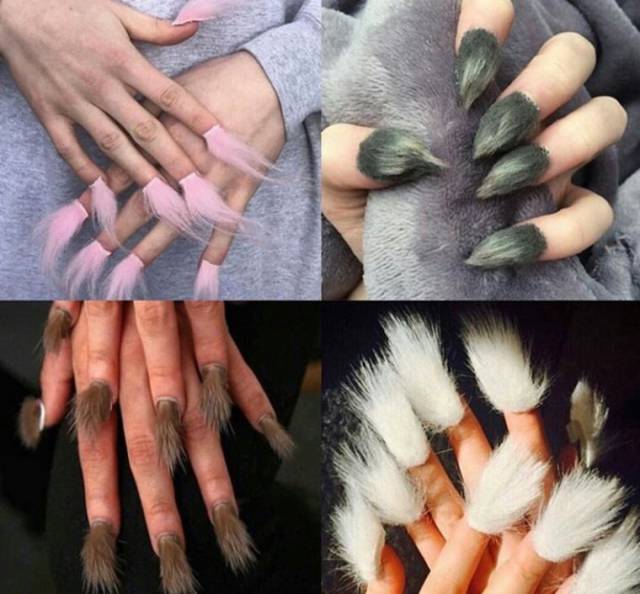 WHY would anyone think this looks good? And as a side note,  when you see nails like this just think about what works its way under regular length nails. These people wipe with this and then fix food? Oh hell no. Not enough washing or nail brushes to get under those things