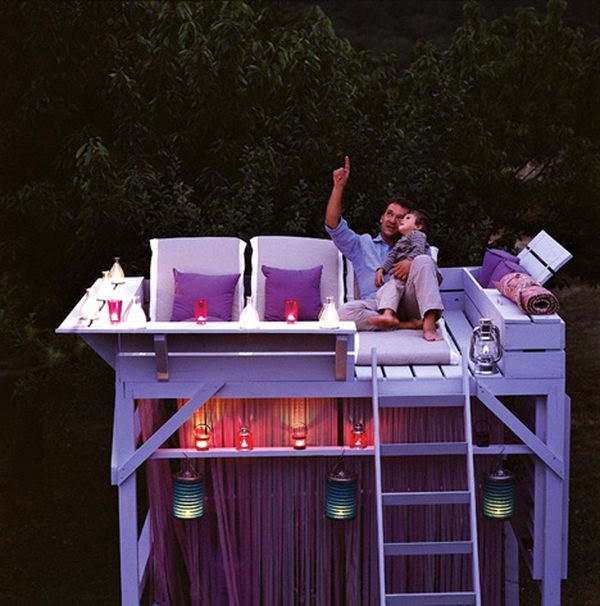 Turn an old used bunk bed into a star gazing loft, use your kid's or buy one at a garage sale if you're on a budget