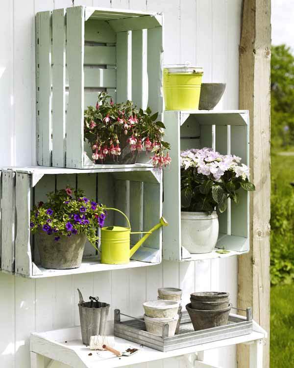 Use creates as creative vertical shelving. Ask your grocer or buy some for under $15