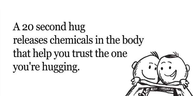 cartoon - A 20 second hug releases chemicals in the body that help you trust the one you're hugging. Mitiitin