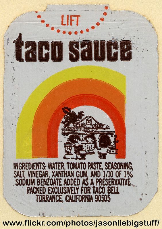 vintage taco bell sauce packet - Lift taco sauce Ingredients Water, Tomato Paste Seasoning, Salt, Vinegar, Xanthan Gum, And 110 Of 1% Sodium Benzoate Added As A Preservative Packed Exclusively For Taco Bel Torrance, California 90505