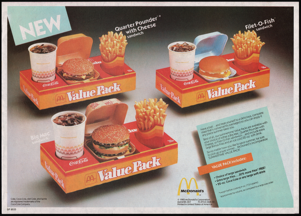 mcdonalds value pack 1985 - New Quarter Pounder with Cheese sandwich FiletOFish sandwich Ce M Value Pack An Value Pack nike sonomato Cece Cold Value Pack Includes Chose fargen A Value Pack large bres... more Coca Comoro so McDonald's