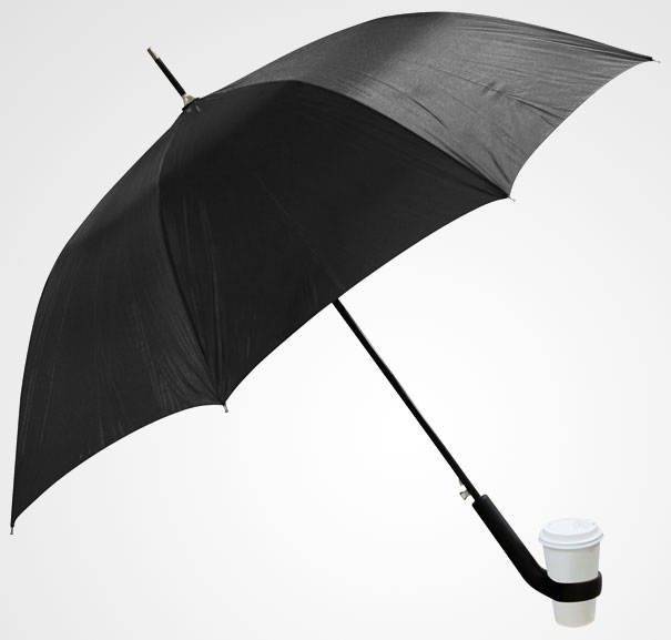This umbrella frees up your other hand by providing a cup holder