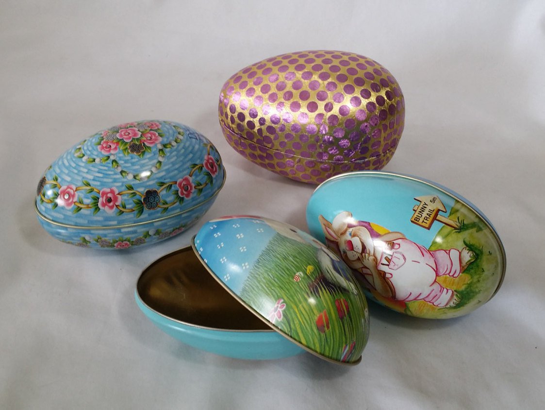 These little tin eggs you never see anymore that had little trinkets and money the bunny left for you hidden around the house or in your basket