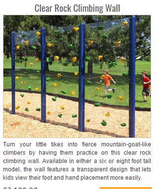 rock climbing wall playground - Clear Rock Climbing Wall Turn your little tikes into fierce mountaingoat climbers by having them practice on this clear rock climbing wall. Available in either a six or eight foot tall model, the wall features a transparent