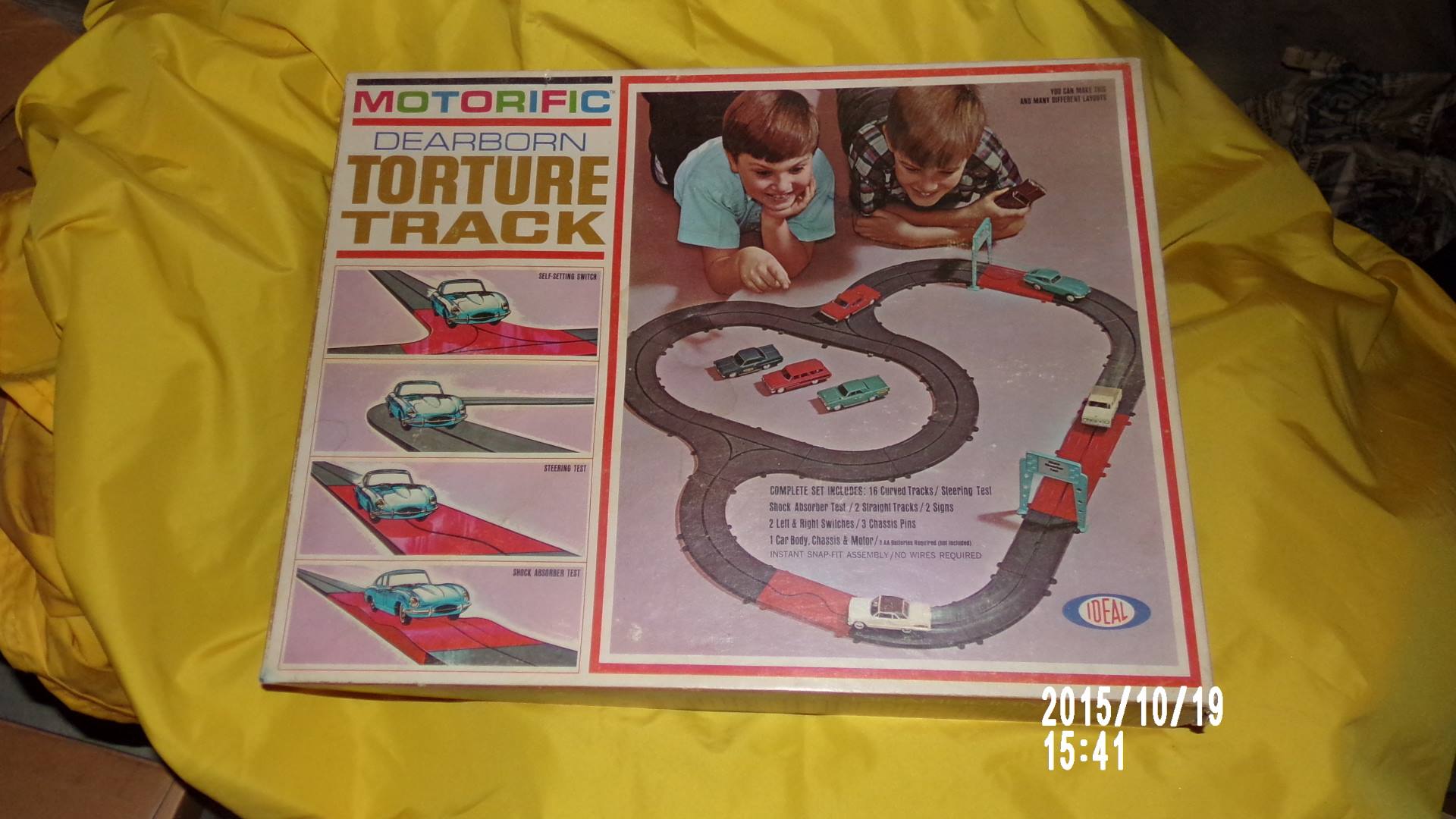 Motorific Dearborn Torture Track Selfsetting Switch Steering Test Complete Set Includes 16 Curved TracksSleering Test Shock Absorber Test 2 Straight Tracks2 Signs 2 Left & Right Switches3 Chassis Pins 1 Car Body. Chassis & Motor1 Tur tired cunt inclus…
