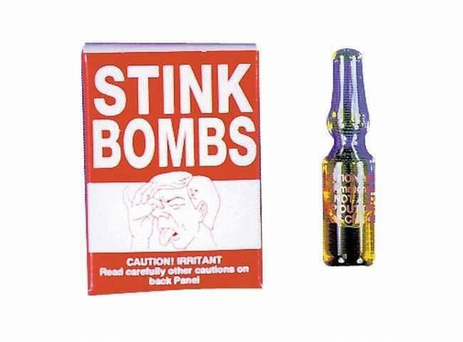 Tes Stink Bombs Caution! Irritant Red carefully other cautions on back Panel