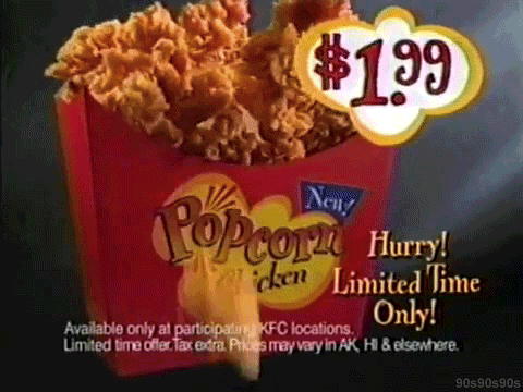 popcorn - Nelly COT4 Hurry! cken Limited Time tions Only! Available only at participat Kfc locations. Limited time offer Tax extra Pies may vary in Ak H & elsewhere 90s 90s 90s