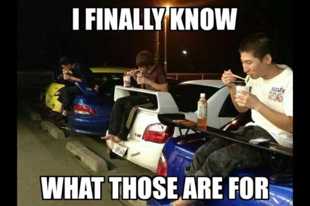 funny pictures - car spoiler meme - I Finally Know En What Those Are For