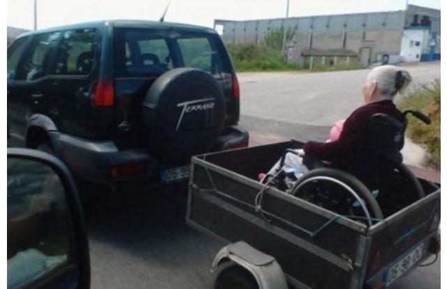 wheelchair on trailer funny