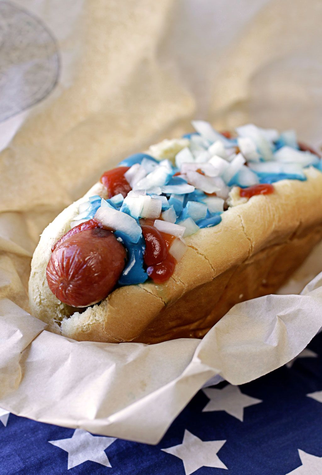 red white and blue hot dog