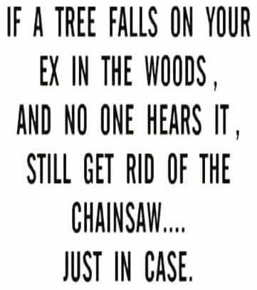 Relationship Memes - If A Tree Falls On Your Ex In The Woods And No One Hears It. Still Get Rid Of The Chainsaw... Just In Case.