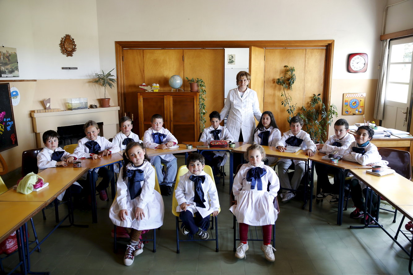 The uniforms in this Uruguay school look a bit stiff.