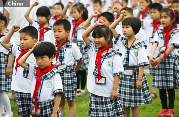 The kids in China almost all wear ties and collars