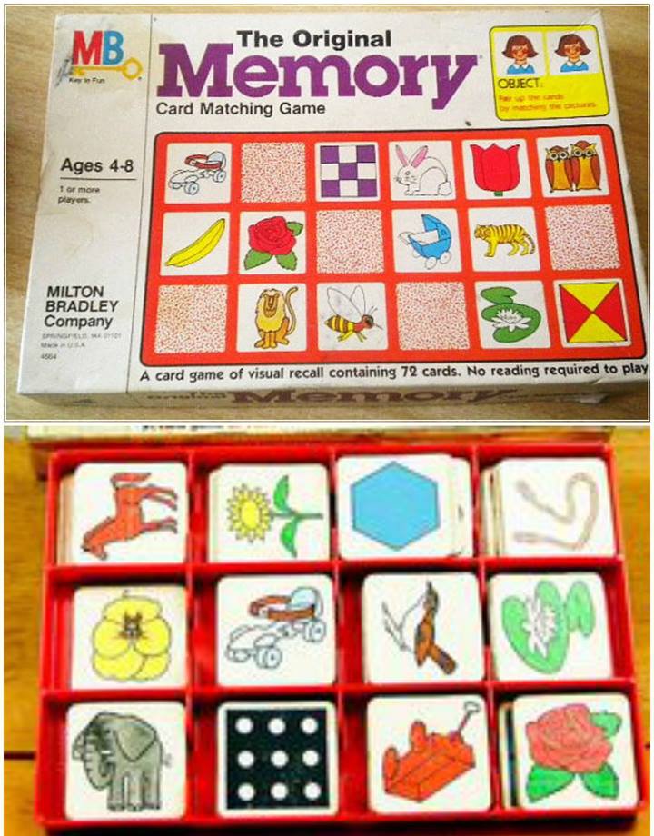 memory card matching game - The Original Mb. Memory Object Card Matching Game Ages 48 1 or more playen Milton Bradley Company Ngu A card game of visual recall containing 72 cards. No reading required to play