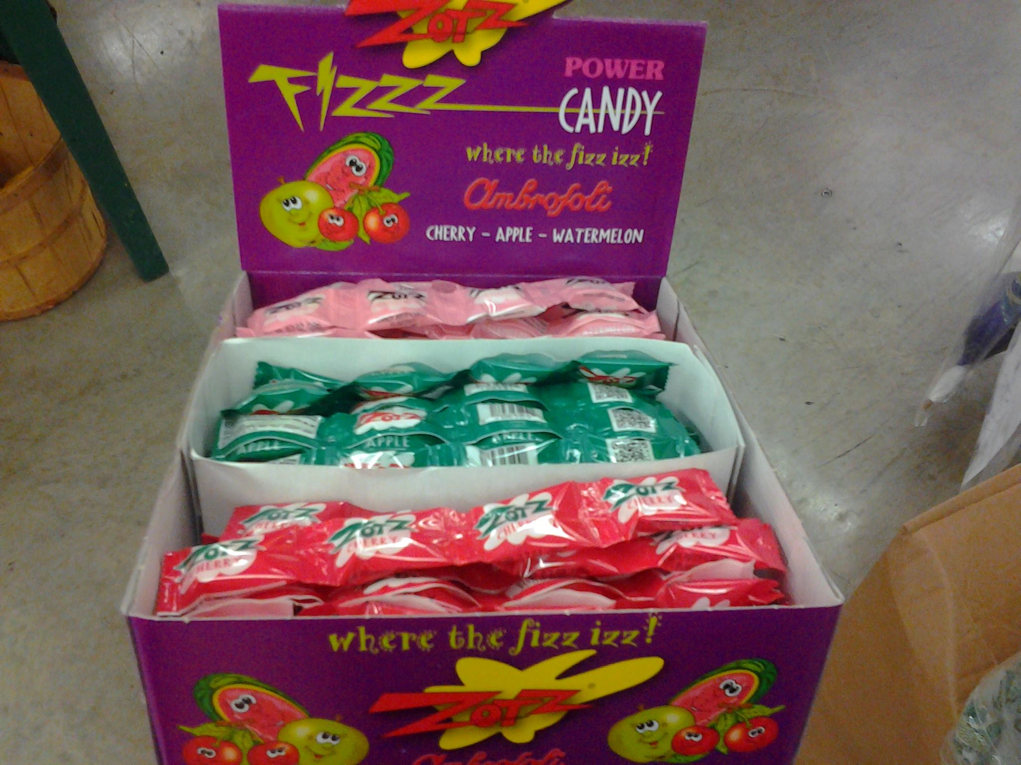 plastic - Power Candy where the fizz izz! Ombrofoli Cherry Apple Watermelon where the fizz izz!