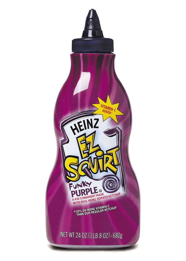 Green and purple ketchup that was really cool until it was really gross