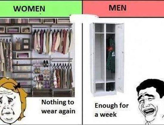 men vs women wardrobe - Women Men Nothing to wear again Enough for a week