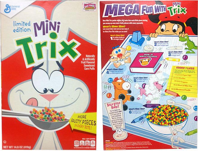 trix cereal box back - Mini & Top Megafld With The l ede piece limited edition entre Min lewe ispod taste inte you more free Wat's more mini? London rhodes Muy Davros Naturally & Artificially Fruit Flavored Sweetened Corn Puffs more Less warb mar Ab Samd 