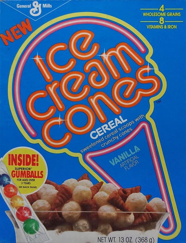 ice cream cone cereal - General Mills Wholesome Grains . Vitamins & Iron News Cereal sweetened cereal scoops with crunchy cones Inside! Gumballs Superior Vanilla Artificial Flavor For Ages Over 3 Years Sle Back Panel Net Wt. 13 Oz. 3689