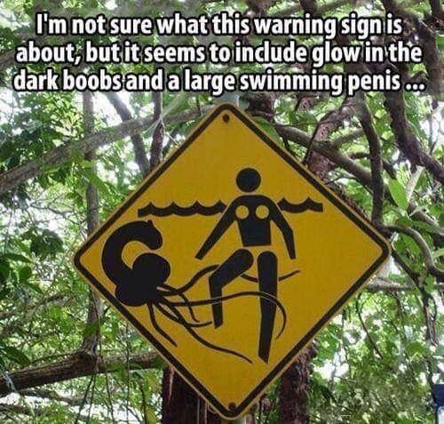 cape tribulation, queensland - I'm not sure what this warning signis about, but it seems to include glow in the dark boobs and a large swimming penis...