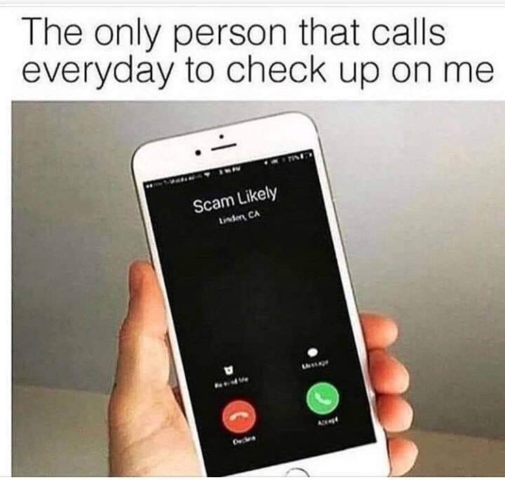 scam likely meme - The only person that calls everyday to check up on me Scam ly Inn Ca