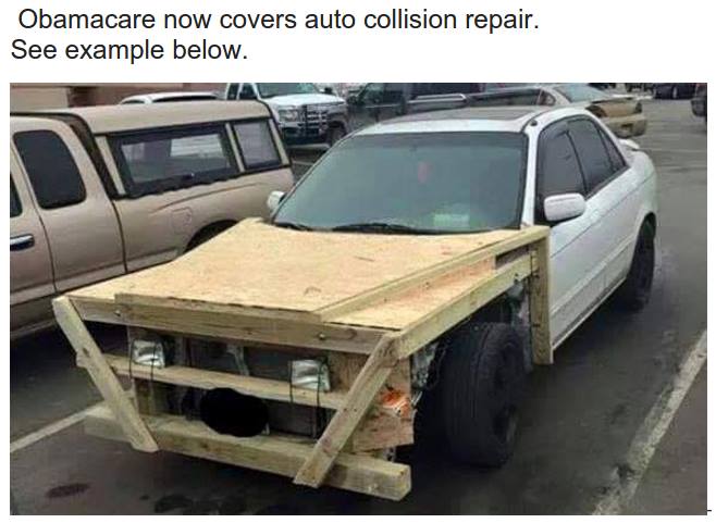 you don t have geico but you have home depot - Obamacare now covers auto collision repair. See example below.