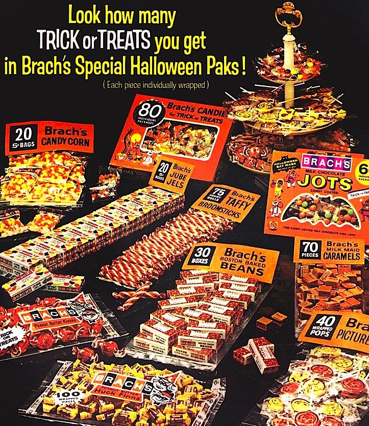70s halloween candy - Look how many Trick or Treats you get in Brach's Special Halloween Paks! Each piece individually wrapped 80 Brachs Candil for Trick Of Treats 20 Brach's Candy Corn 5Bags 2 Brachs Brachs Milk Chocolate sous Jels Jube 06 Jots Brachs Ta