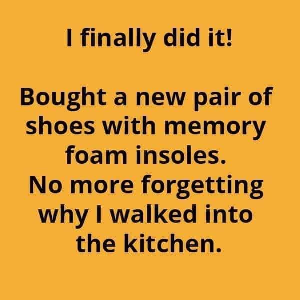 happiness - I finally did it! Bought a new pair of shoes with memory foam insoles. No more forgetting why I walked into the kitchen.