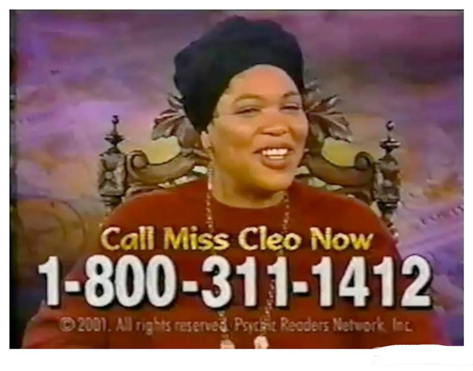 album cover - Call Miss Cleo Now 18003111412 2001. Al nights reserved Psytet Readers Network Ime