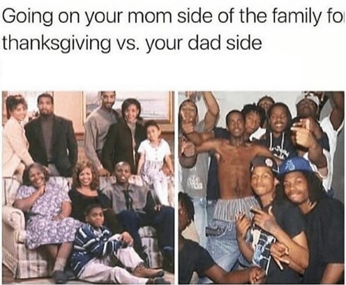 your mom's side of the family vs your dad's side - Going on your mom side of the family foi thanksgiving vs. your dad side