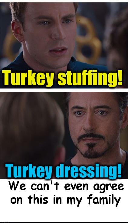 photo caption - Turkey stuffing! Turkey dressing! We can't even agree on this in my family