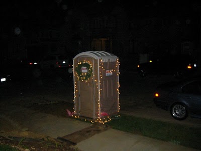 porta potty decorated for christmas