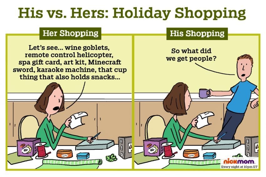 holiday shopping funny - His vs. Hers Holiday Shopping Her Shopping His Shopping Let's see... wine goblets, remote control helicopter, spa gift card, art kit, Minecraft sword, karaoke machine, that cup thing that also holds snacks... So what did we get pe