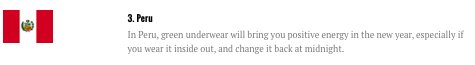 graphics - 3. Peru In Peru, green underwear will bring you positive energy in the new year, especially if you wear it inside out, and change it back at midnight.