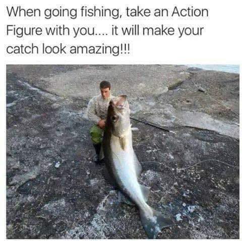 action figure fishing - When going fishing, take an Action Figure with you.... it will make your catch look amazing!!!