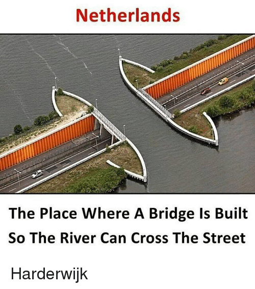 river crossing street - Netherlands The Place Where A Bridge Is Built So The River Can Cross The Street Harderwijk