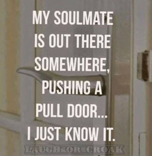 wall - My Soulmate Is Out There Somewhere Pushing A Pull Door. I Just Know It. Laugor Croak