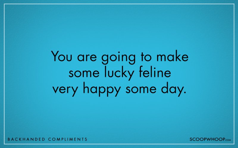 sarcastic compliments - You are going to make some lucky feline very happy some day. Backhanded Compliments Scoopwhoop.Com