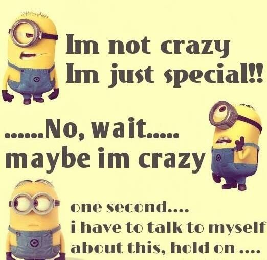 minion quotes crazy - Im not crazy Im just special!! ......No, wait..... maybe im crazy one second.... i have to talk to myself about this, hold on ....