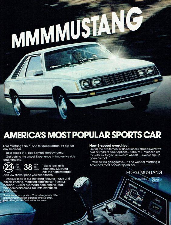 1980 mustang ad - Mmmmustang America'S Most Popular Sports Car New 5speed overdrive. Get all the excitement of an optional 5speed overdrive. plus a world of other optionsturbo. V8. Michelin Trx radial tires, forged aluminum wheels... even a flipup open ai