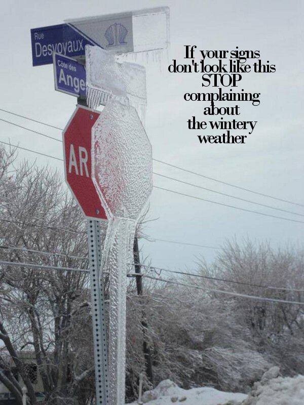 canada winter meme - Rue Desjoyaux Che des Angel If your signs don't look this Stop complaining about the wintery weather